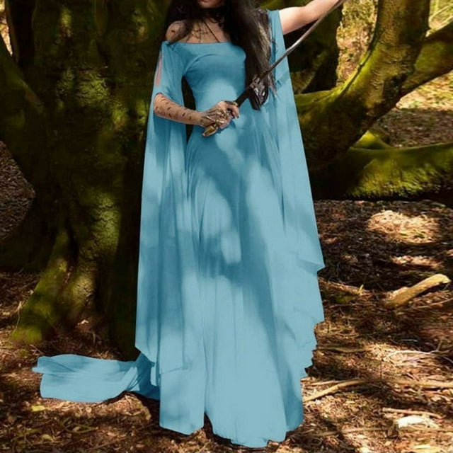 EIMELI Robe d'Été pour Femmes Rétro Cosplay Vintage Soirée Boîte de Nuit Élégante Robes Polyester Bleu G