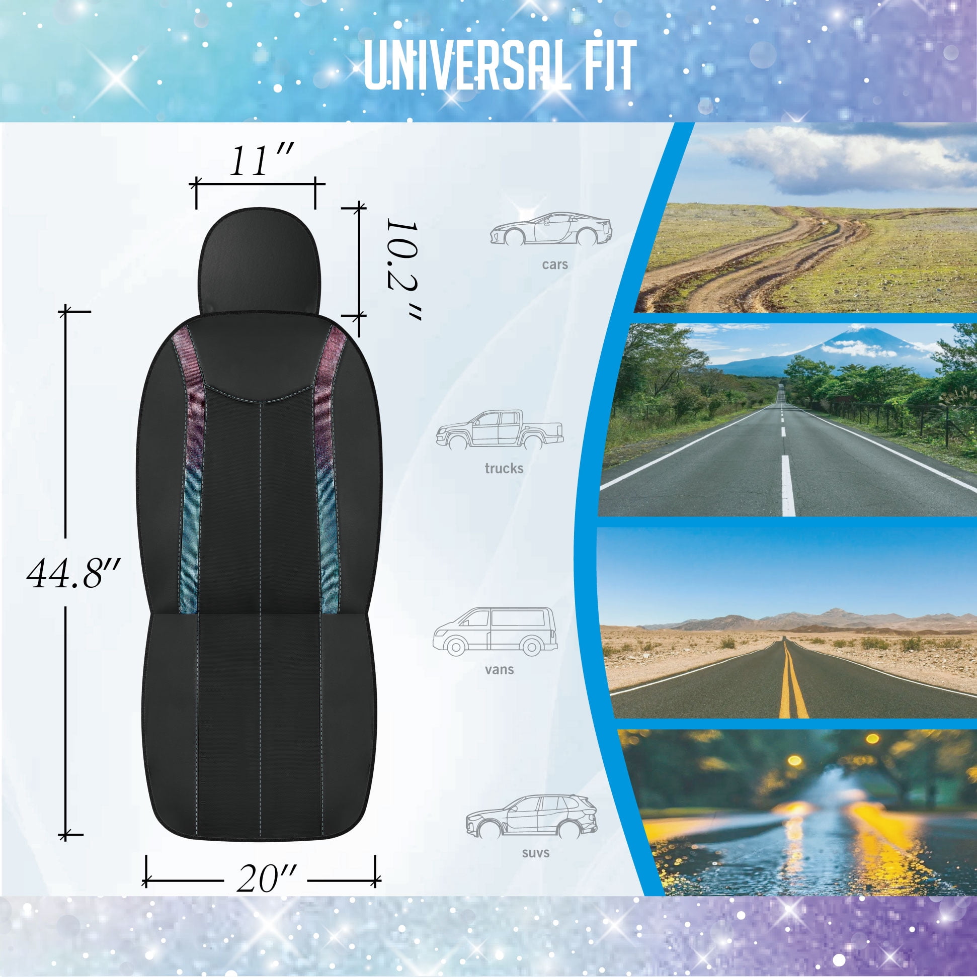 Auto Drive 2-Piece  Premium Blue Bling Crystal Rhinestone Car Seat Covers - Universal Fit, 25SC65