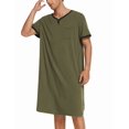 thumbnail image 3 of Ekouaer Mens Nightshirt Short Sleeve Henley Sleep Shirt Solid Nightgown Comfyon Nightwear, 3 of 6