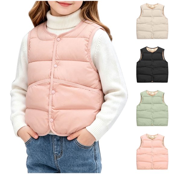 YUANxueke Kids Lightweight Crewneck Puffer Vest Sleeveless Padded Gilet Fall Winter Warm Quilted Vest,Beige,3-4 Years