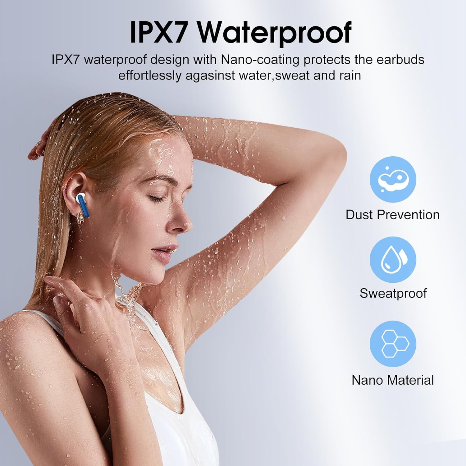 Wireless Earbuds, Bluetooth Ear Buds 5.4 Mini HiFi Stereo with 4 ENC Noise Cancelling Mics Wireless Headphones, 40H in Ear Earphones, USB C, IP7 Waterproof Bluetooth Headphones for Sports, Blue