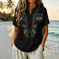 thumbnail image 4 of Women's Embroidered Tops Floral Tunic V Neck Short Sleeve T Shirt Summer Casual Tops Peasant Tunic Loose Blouse QURATI, 4 of 6