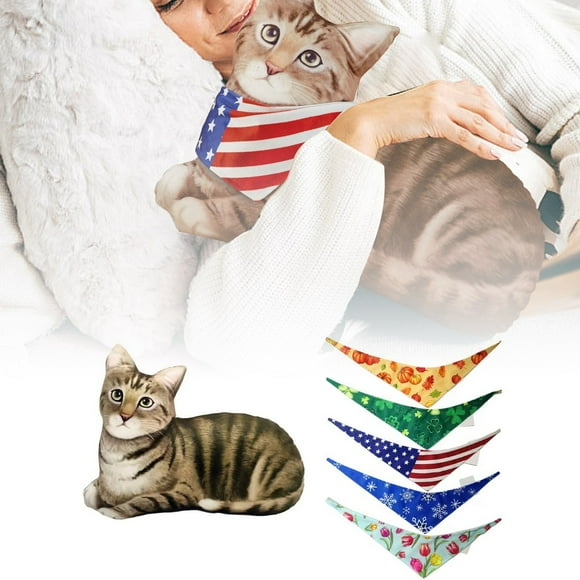 Riforla Cute Cat Pillow Interchangeable Scarf Cat Pillow Fun Sofa Pillow Holiday Decorations Fun Toy Pillow Pillow Case Coffee