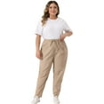 thumbnail image 3 of DARING DIVA Women's Plus Straight Leg Elastic Loose Pockets Trousers Khaki 4X, 3 of 6