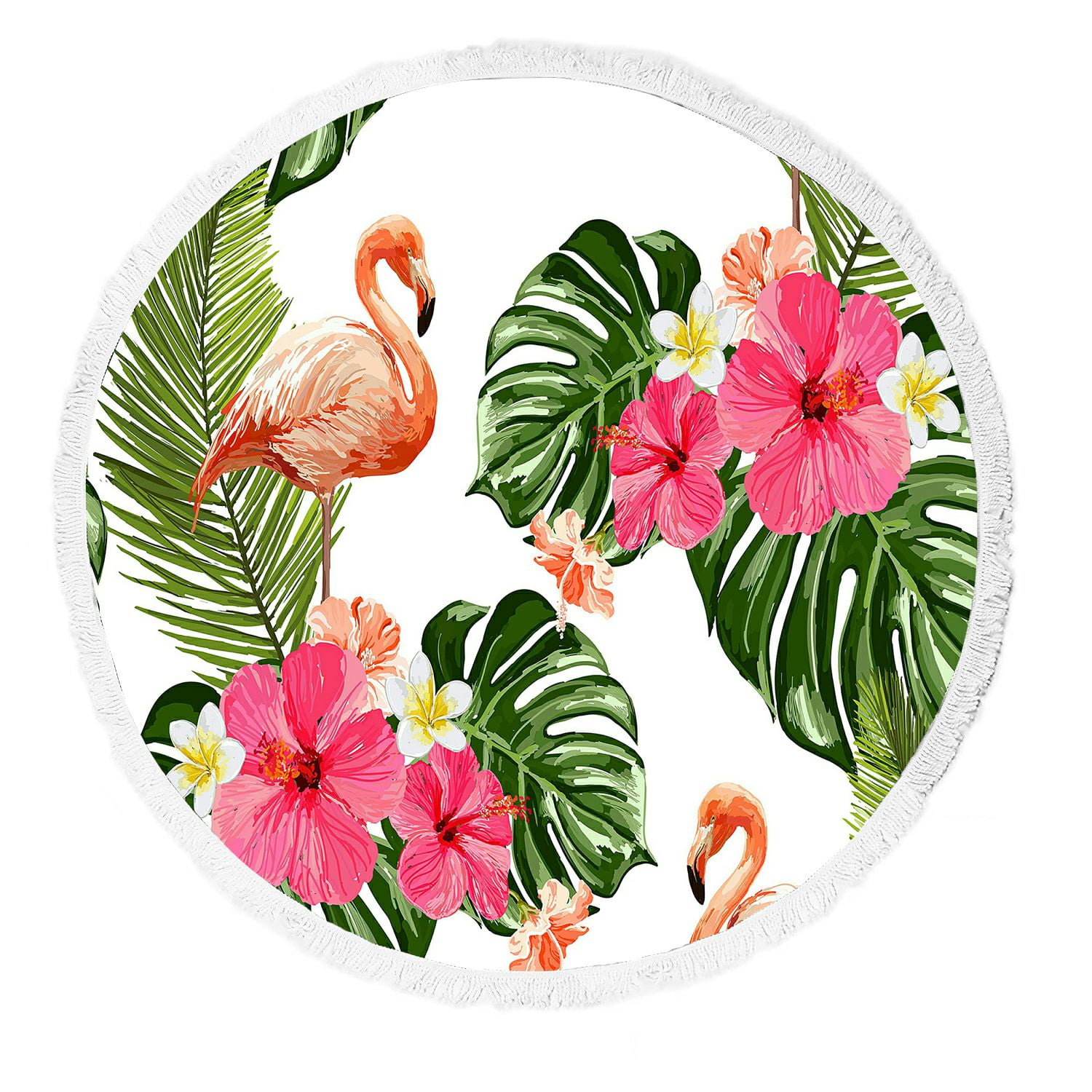Large Round Beach Towels Mats Tropical Floral Flamingo Bath Pool Towels Picnic M 