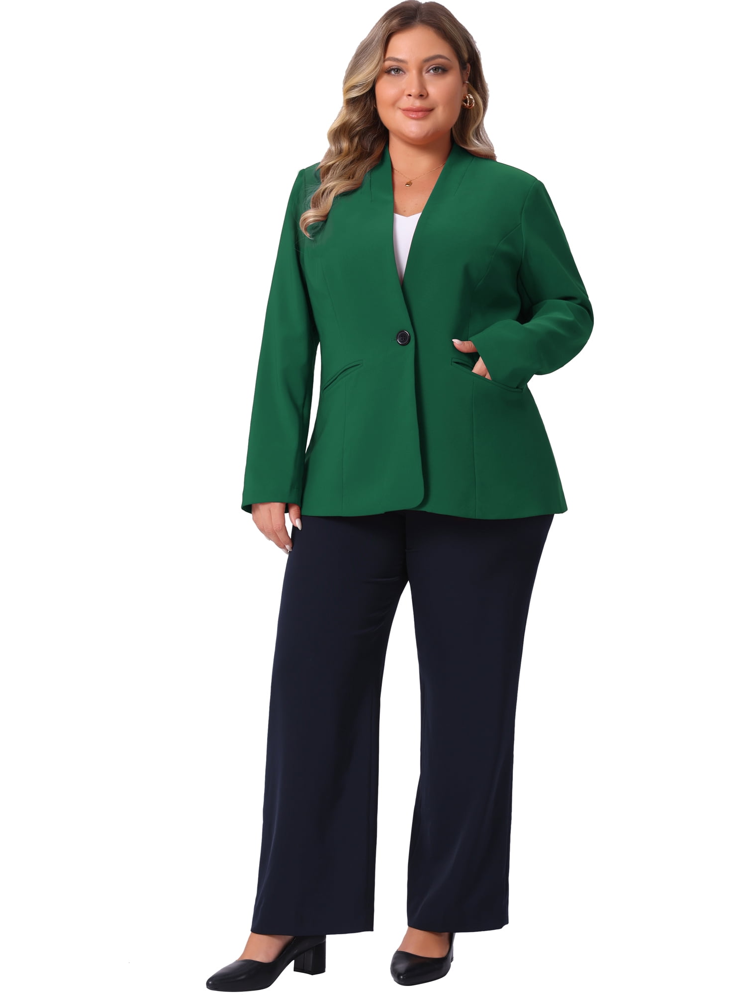 DARING DIVA Women's Plus Blazer Business Open Front Work Office Jacket 4X Dark Green