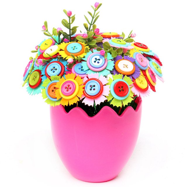 Bangcool Button Flower Kit Eggshell DIY Handmade Kit Button Bouquet for Teachers' Day