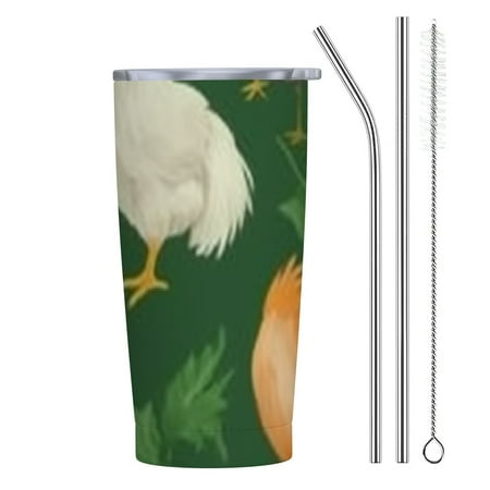 

Autua Chickens Roosters Green 20oz Stainless Steel Car Tumbler with Straw Easy to Use Gift For Men Women Dad Mom 20oz