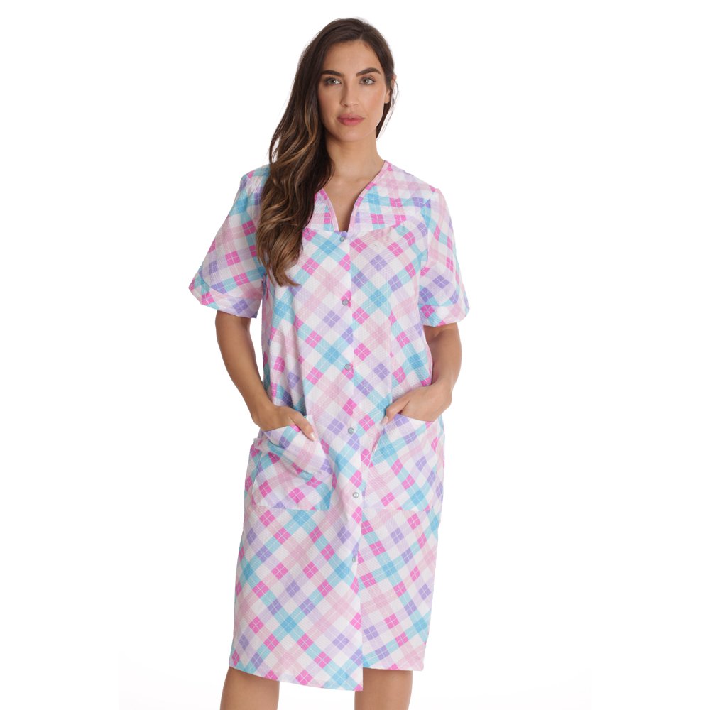 Dreamcrest Short Sleeve Seersucker Duster Housecoat Women Sleepwear