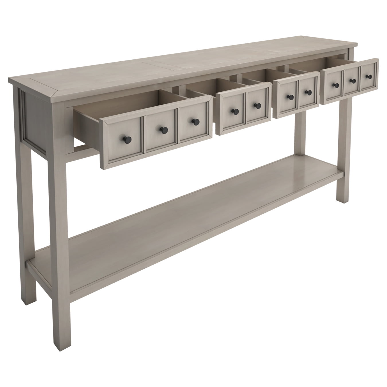 Console Table, Console Tables for Entryway with 4 Drawers and Open Storage Shelf, 60" Long Sofa Table in Solid Wood, Narrow Console Table for Living Room, Couch, Hallway, Foyer, Kitchen Counter, Grey