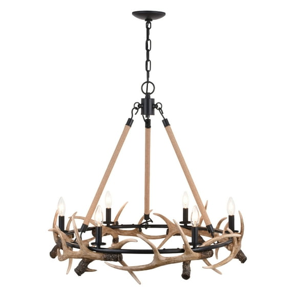 Vaxcel Breckenridge 6 Light Bronze Rustic Antler Chandelier Natural Rope Accent