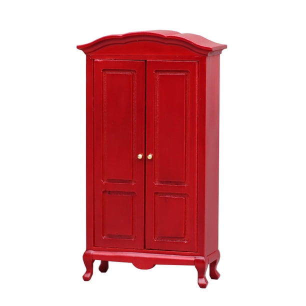 Armario Dollhouse, miniatura vintage de madera roja a escala 1:12