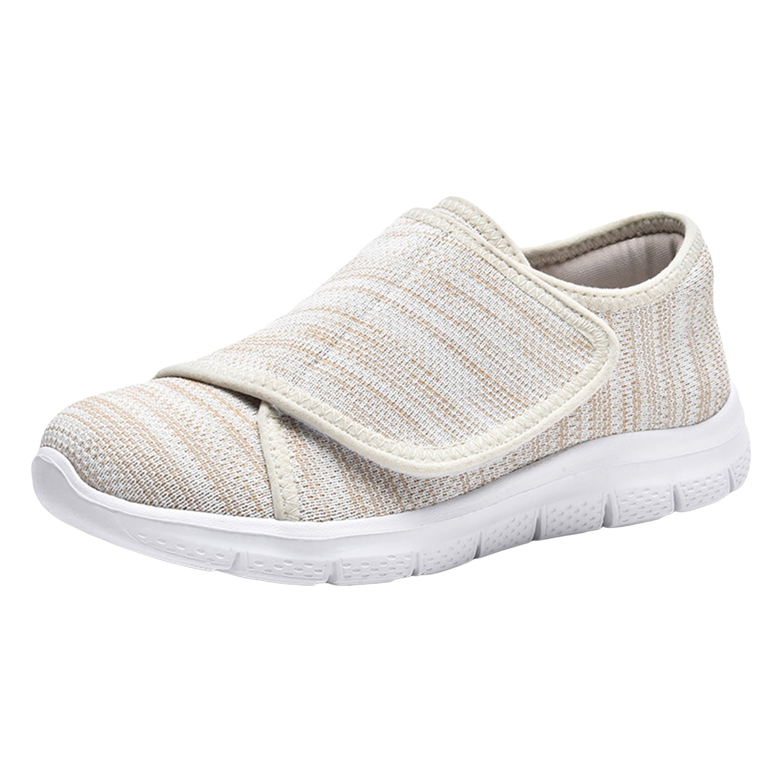 Women's Slip On Canvas Casual Shoes Wide Toe Box Lightweight Sneakers Hook and Loop Non Slip Teenis Shoes Beige Size 9