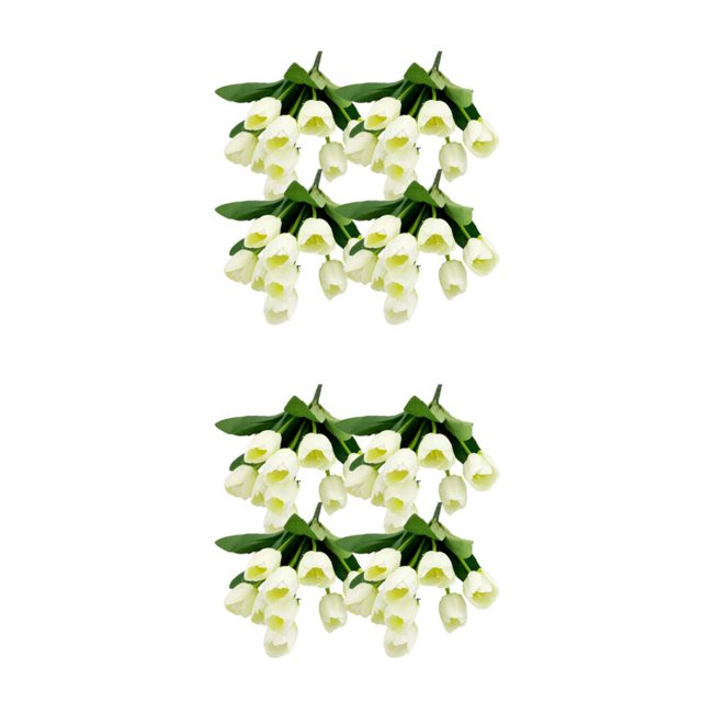 Inteprter 4X Flores artificiales Ramo de 9 cabezas Boda falsa Flor de tulipanes de imitación para arreglo de ceremonia en el hogar Blanco leche Leche blanca 2piezas