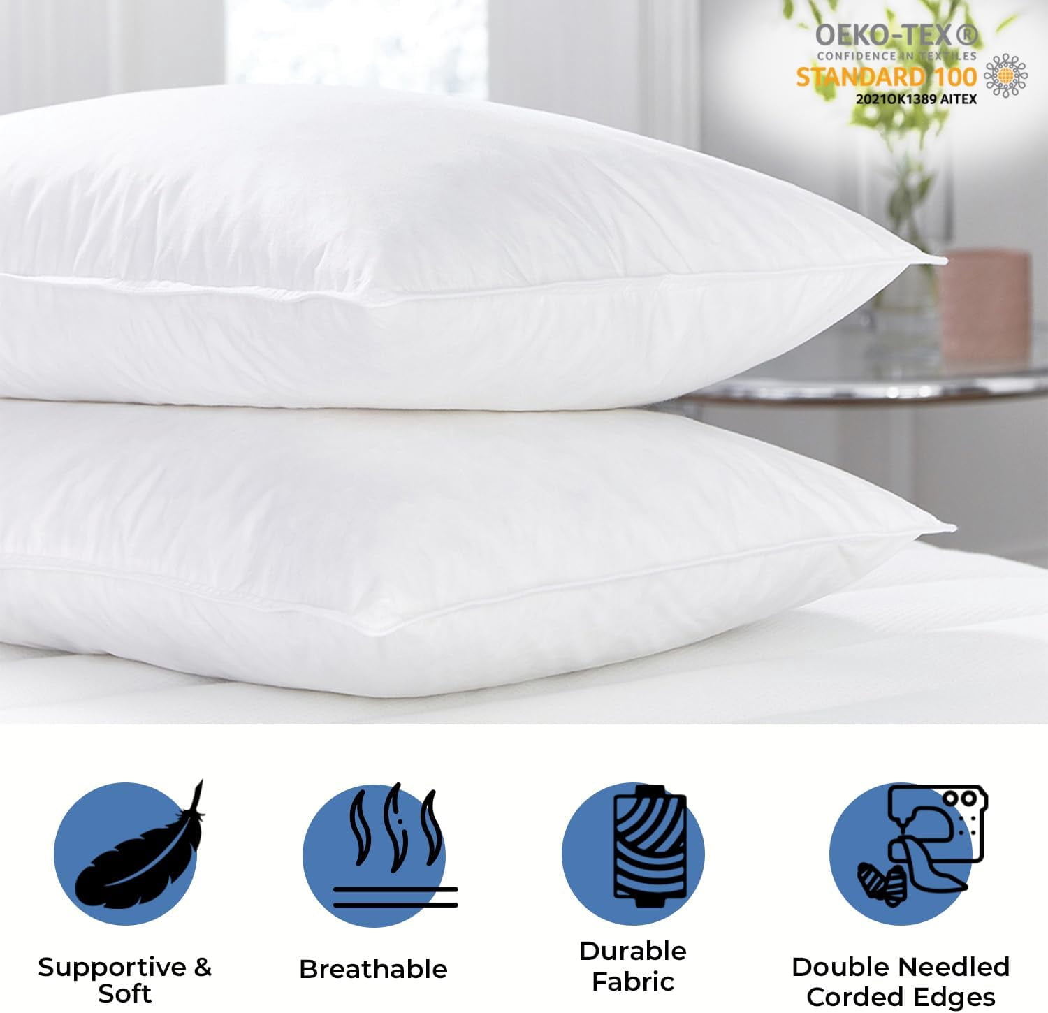 Ryotei Economy Bulk Hotel Pillows 20"x26" Standard (Pack of 12) | Premium Cluster Fiber Fill | Soft Down Alternative Pillow for Sleeping | Hypoallergenic, Durable, Washable Bed Pillows in Bulk