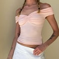 thumbnail image 2 of Womens Off the Shoulder Top Sleeveless Backless Y2K Crop Top Sexy V Neck Slim Fit Bustier Shirt Twist Knot Front Cap Sleeve Tank Going Out Slim Fitted Outfits Casual Summer Fashion, 2 of 7