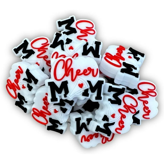 Lashicorn Cheer Mom Silicone Focal Bead  12 pack 1x.8 Bulk Wholesale for Keychain Making Kit Pen High School Sports Pom Pom Dance