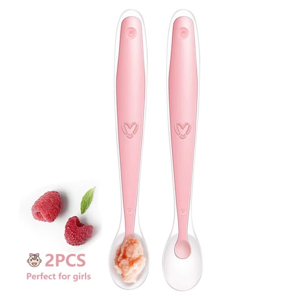 Cuchara suave de silicona para bebé, cucharas de alimentación de entrenamiento para niños, detección de temperatura
