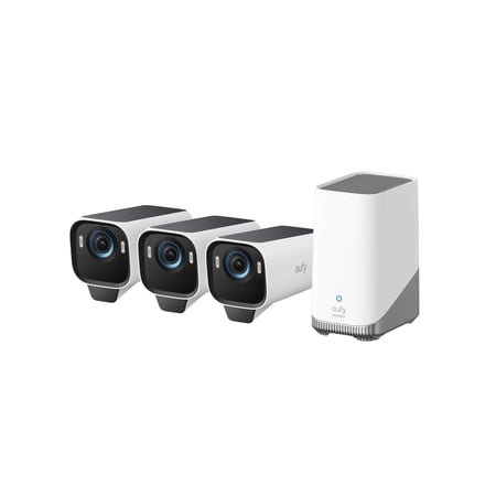 eufy Security eufyCam S3 Pro 3-Cam Kit Solar Camera Outdoor Wireless MaxColor Night Vision 4K Security Camera with Solar Panel Face Recognition AI Expandable Local Storage No Monthly Fee