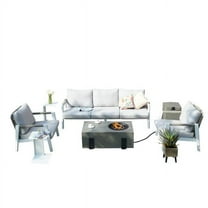 Moda furnishings PAS-2322-GR-2355TA 6-Piece Patio Aluminum Sofa Set with Rectangular Firepit and Side Table