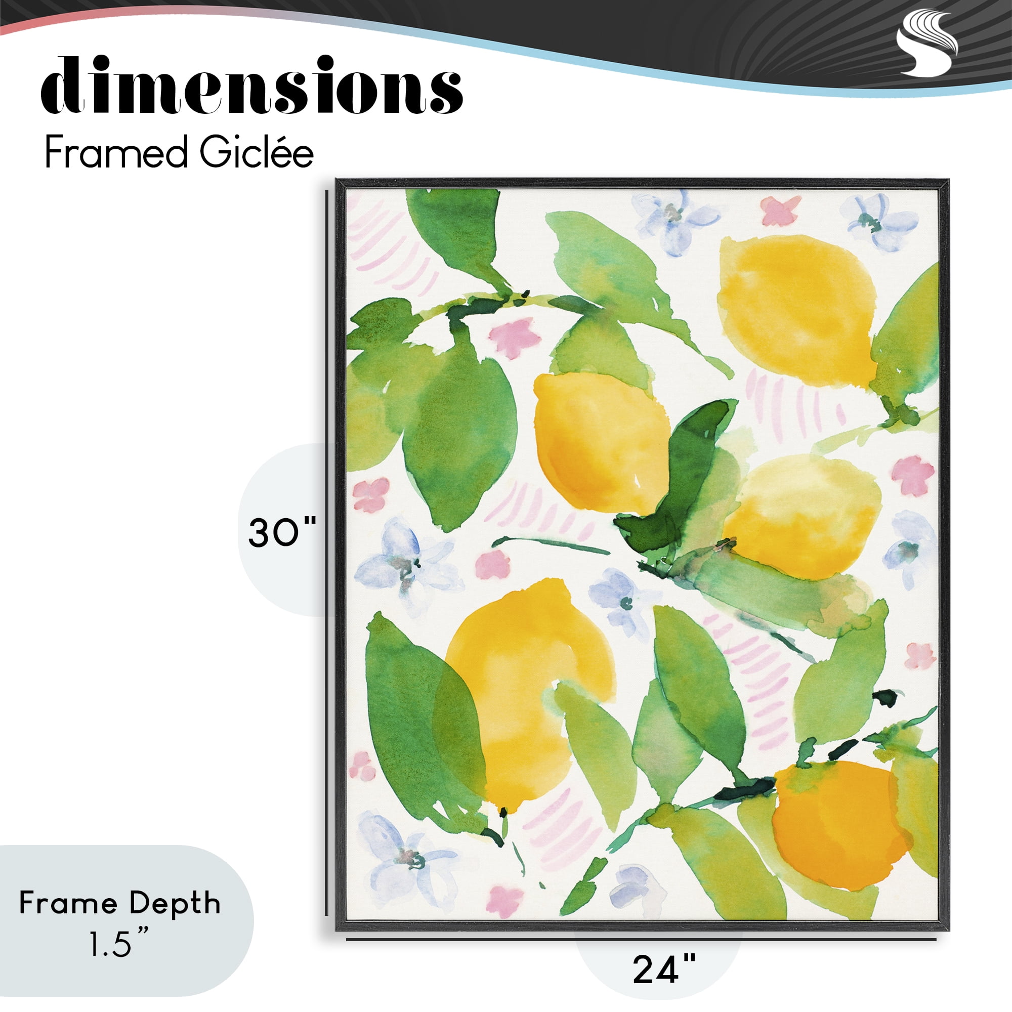 Stupell Industries Garden Lemons with Pastel Florals Black Framed Giclee Art, design by Lanie Loreth