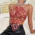 thumbnail image 4 of Kilaqueen Tank Tops for Women Sparkly Gemstones Splicing Halter Chain Top Rhinestone Nightclub Club Party Rave Crop Vest, 4 of 9
