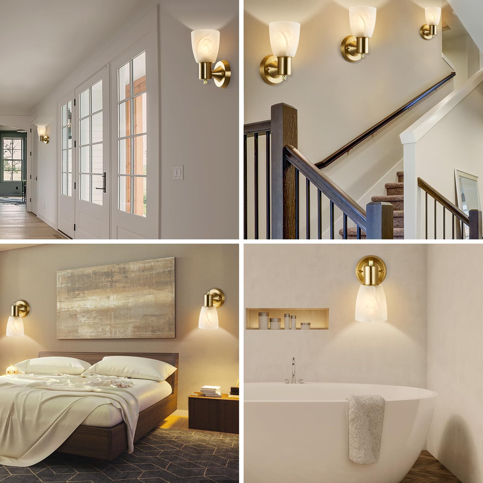 NATYSWAN Wall Light Set of 2, Modern Gold Vanity Lights for Bathroom, Wall Mount Sconces with Frosted Glass, Farmhouse Wall Lamp for Mirror Living Room