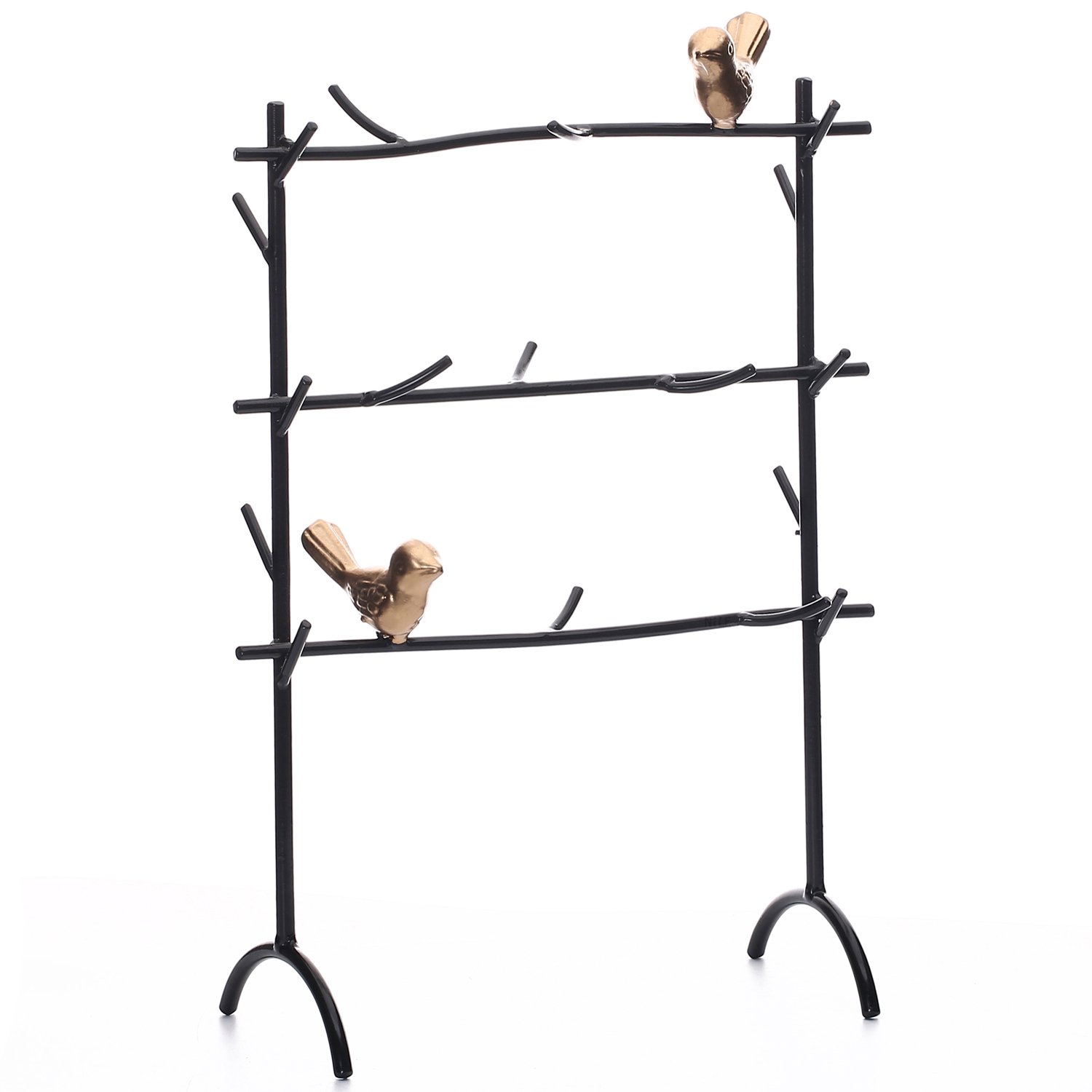 Black Metal Jewelry Rack with Branches and Birds Decoration for Rings