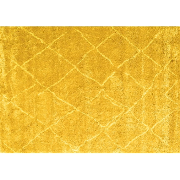 Ahgly Company Machine Washable Indoor Rectangle Trellis Yellow Modern Area Rugs, 2' x 4'