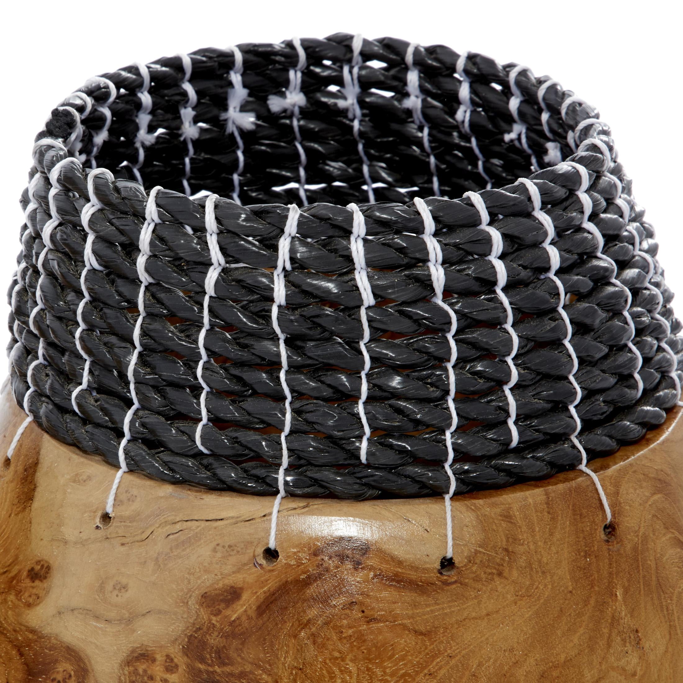 DecMode 10", 9"H Handmade Brown Wood Vase with Black Seagrass Accents, Set of 2
