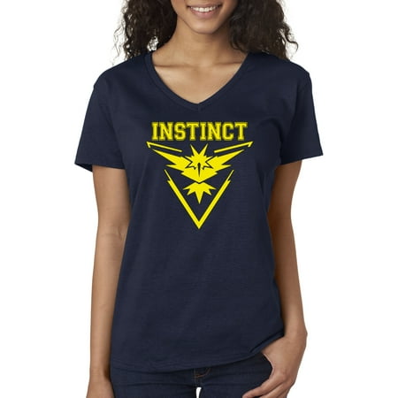 - New Way 515 - Women's V-Neck T-Shirt Pokemon Go Team Instinct Emblem Logo Zapdos