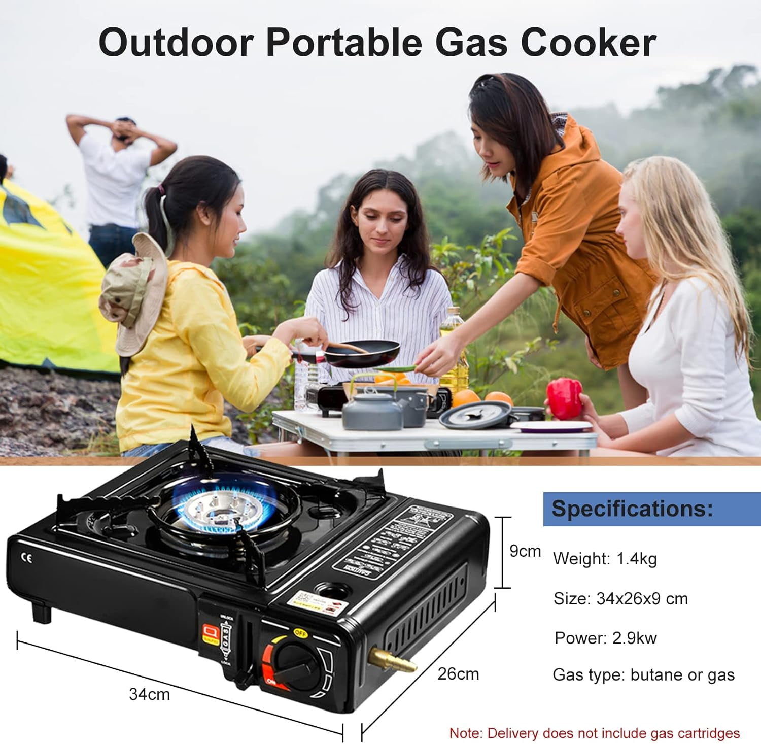 Portable Camping Gas Stove With Carrying Case, 2900W Compact Outdoor Gas Stove - Dual Use - Internal Portable Gas Cartridges Or External Gas Bottle
