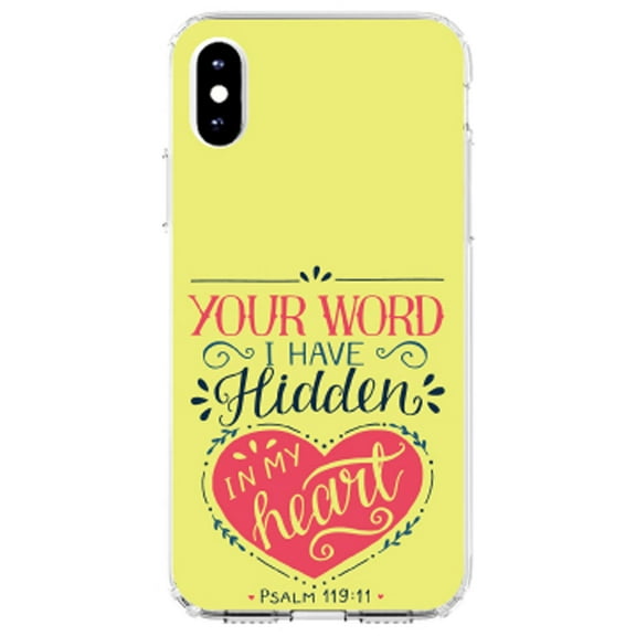 DistinctInk Clear Shockproof Hybrid Case for iPhone XS Max (6.5" Screen) - TPU Bumper, Acrylic Back, Tempered Glass Screen Protector - Psalm 119:11 - Your Word I have Hidden in My Heart