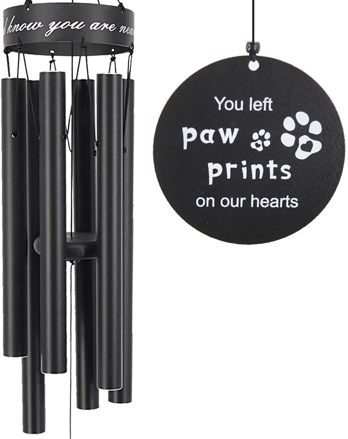 Premium Metal Wind Chime 30 Inches Paw Print Pet Remembrance Gift to Honor and Remember a Dog Cat Black ASTARIN Pet Memorial Wind Chimes or Other Pet 