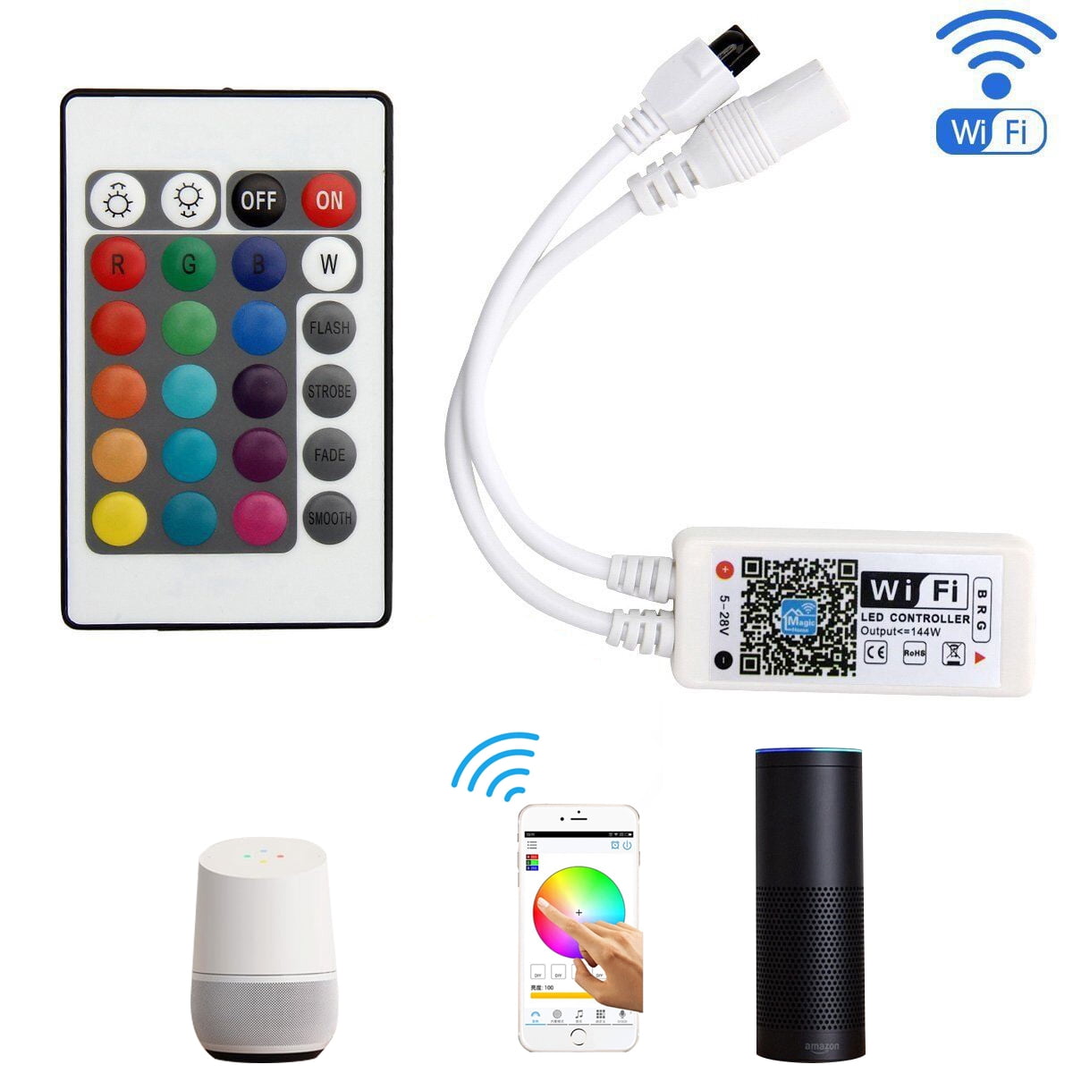 SUPERNIGHT 5M 300LEDs SMD 3528 LED Strip Light IP65 Waterproof with Wifi Controller/12V Power Supply