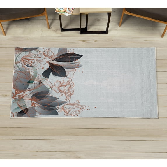 Flower Decorative Rug, Retro Floral Background Hibiscus Silhouettes Dramatic Romantic Nature Art, Quality Carpet for Bedroom Dorm and Living Room, 6 Sizes, Slate Blue, by Ambesonne