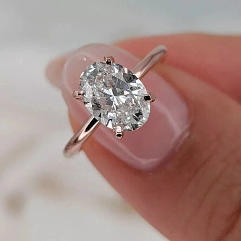 solitaire jewels 2.5CT Oval Moissanite Solitaire Engagement Ring For Women, 10K Rose Gold