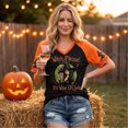 thumbnail image 3 of Women's Halloween Witch Print V-Neck T-Shirt, Raglan Short Sleeve Casual Graphic Tee Top for Halloween Party Daily Wear 10-Multicolor L, 3 of 4