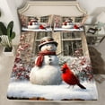 thumbnail image 2 of Feelyou Christmas Snowman Queen Sheet Sets, Cartoon Red Bird Flat Sheet, Vintage Farmhouse Cabin Queen Fitted Sheet, Microfiber Bedroom Decor, 4-Piece, 2 of 7