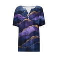 thumbnail image 6 of Women's Marble Print Tops Casual Summer V Neck Button Short Sleeve Floral Blouses Trendy Loose Fit Going out Tee (3XL, Purple), 6 of 6