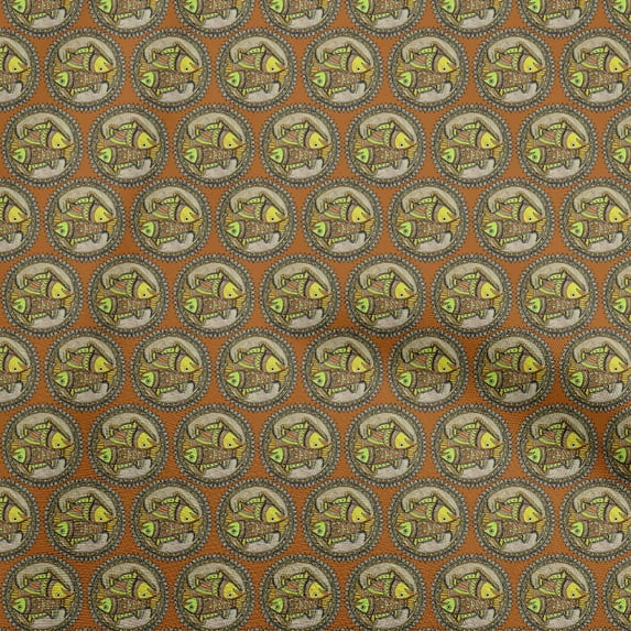 oneOone Viscose Chiffon Orange Fabric Kalamkari Diy Clothing Quilting Fabric Print Fabric By Yard 42 Inch Wide