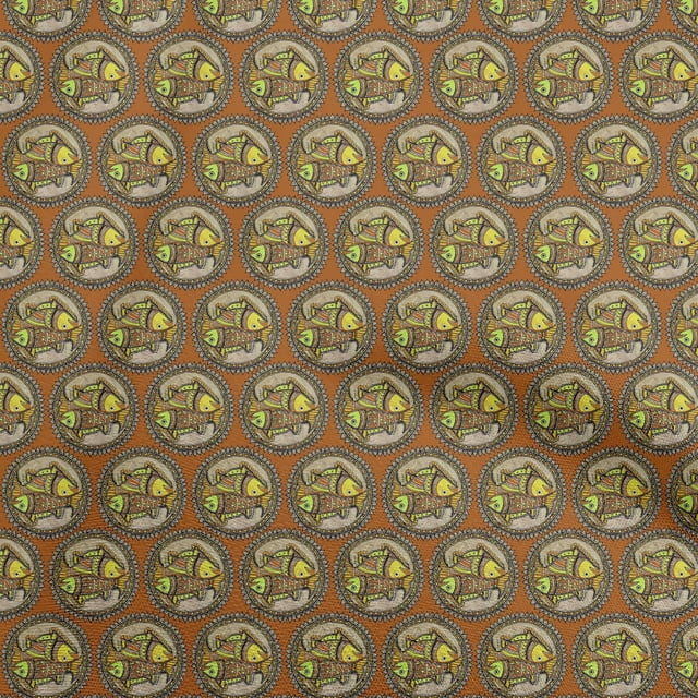 oneOone Rayon Orange Fabric Kalamkari Craft Projects Decor Fabric Printed By The Yard 56 Inch Wide