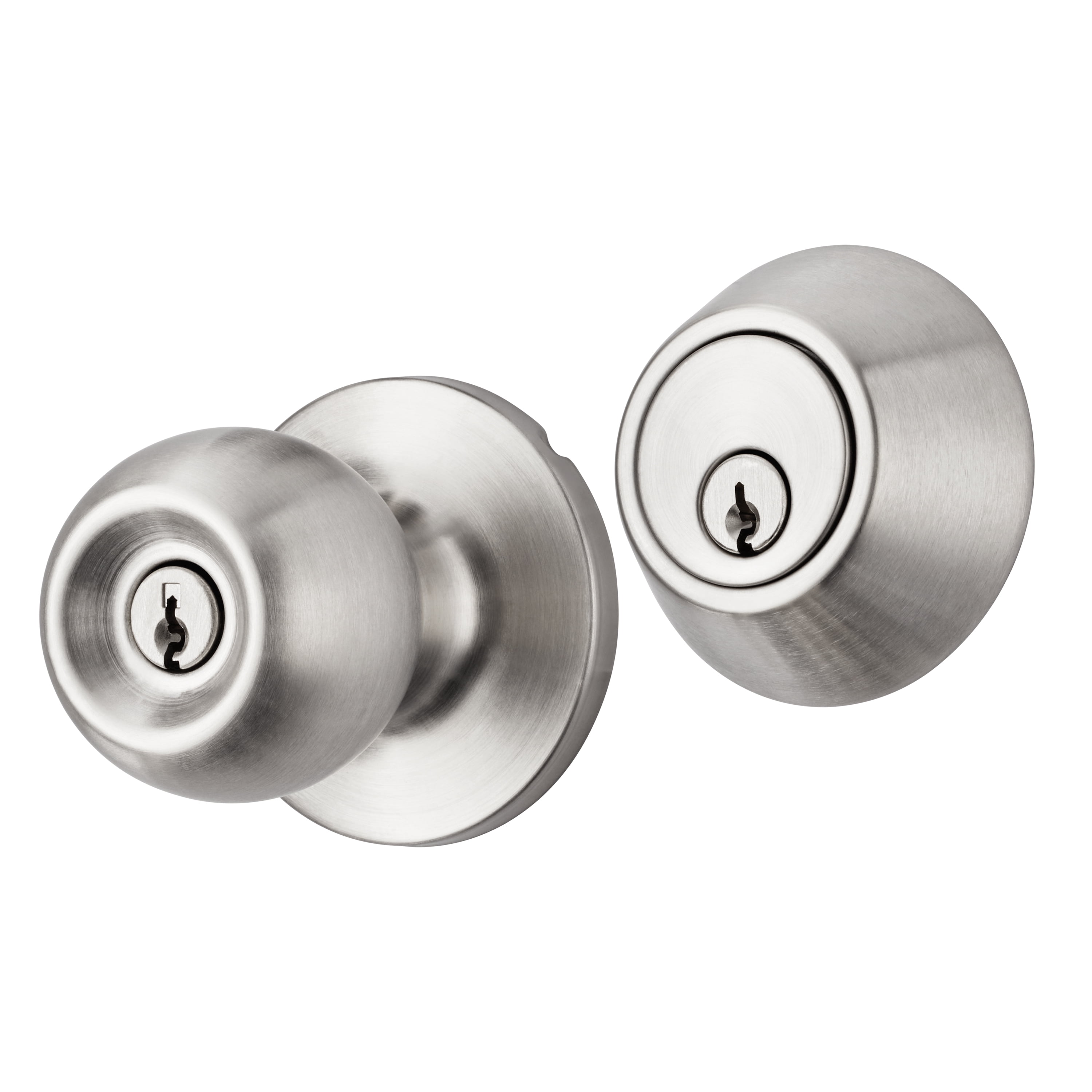 (2 pack) Hyper Tough Keyed Entry Ball Doorknob Lock and Single Cylinder Deadbolt Stainless Steel Finish Combo Pack