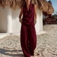 thumbnail image 2 of Women's Sleeveless Lapel Neck Two Piece Set, Casual Cowl Neck Vest Top and Wide Leg Pants Lounge Set, Summer Flowy Loose Fit Matching Outfits, Fashion Solid Color Jumpsuit Alternative Wine XL, 2 of 6