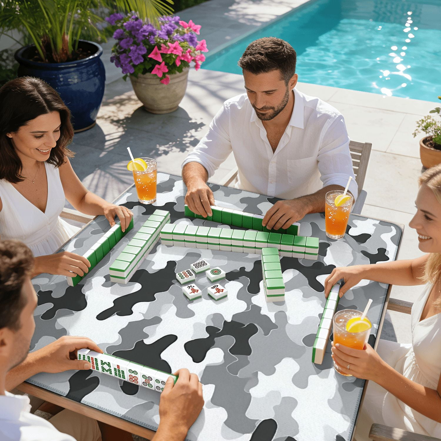 Mahjong Mat 31.5" x 31.5" military camouflage seamless Abstract hunting Non-Slip Noise Reduction American Mahjong Tiles Table Cover for Dominoes Poker Card Board Games Gift