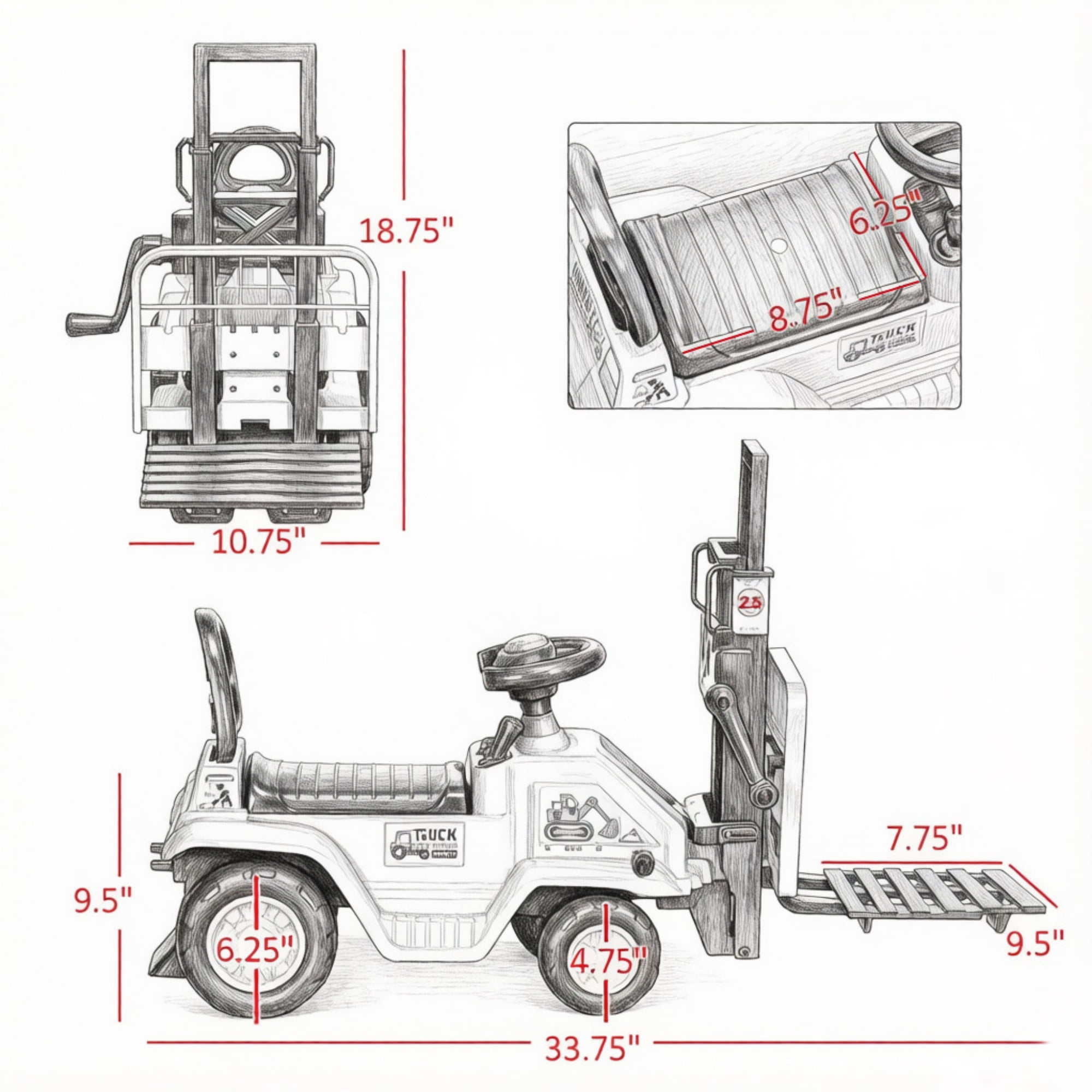 Forklift Ride-on Toy, Sit and Scoot Construction Toy with Under Seat Storage for 3-Year-Old Boys & Girls