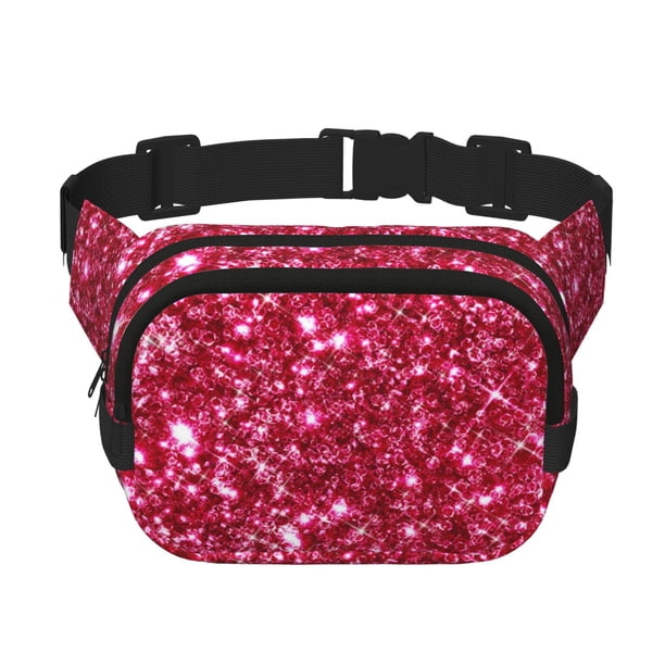 Fotbe Pink Glitter Cangurera Cuadrada con Estampado de Doble Capa, Bolsa de Cintura Ajustable Mini para Hombres y Mujeres