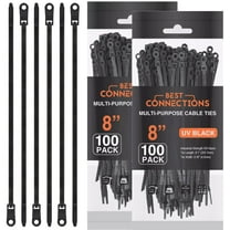 Best Connections 200 Pieces 8" Screw Down Nylon Cable Zip Ties Mounting Hole 50 Lbs Test Black