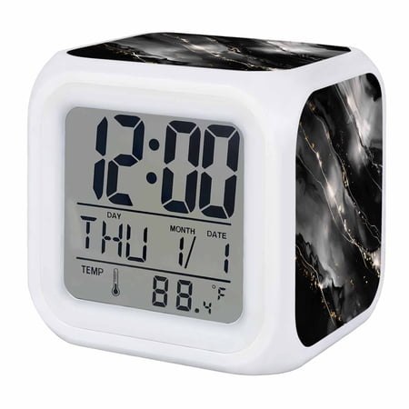 Blake Gray Marble Digital Alarm Clock for Bedrooms, Smart LED Alarm Clock with 7 Color Changing Night Light, Modern Abstract Art Marble Crack Silent Wake Up Clocks for Sleep Study Cooking 3.2x3.2