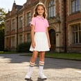 thumbnail image 5 of Girls Back To School 3 Pieces Outfit Set Solid Color Short Sleeve Shirt and Pleated Skirt and Striped Socks Kids Performance Casual Clothing Set Teen Kids Clothing 3-16 Years, 5 of 9